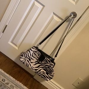 Large zebra print hair calf satchel with shoulder strap